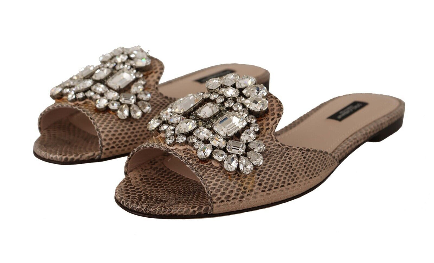 Dolce & Gabbana Crystal Embellished Nude Leather Slides