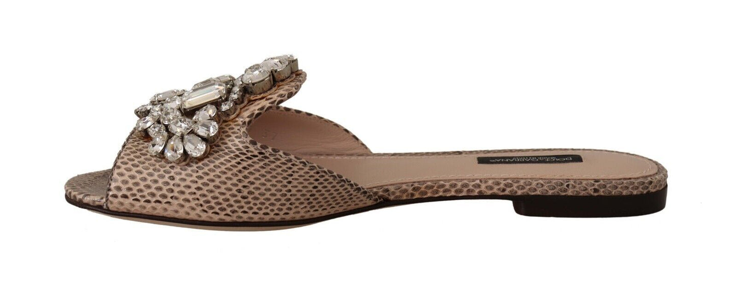 Dolce & Gabbana Crystal Embellished Nude Leather Slides