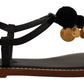 Dolce & Gabbana Chic Leather Ankle Strap Flats with Gold Detailing