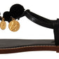 Dolce & Gabbana Chic Leather Ankle Strap Flats with Gold Detailing