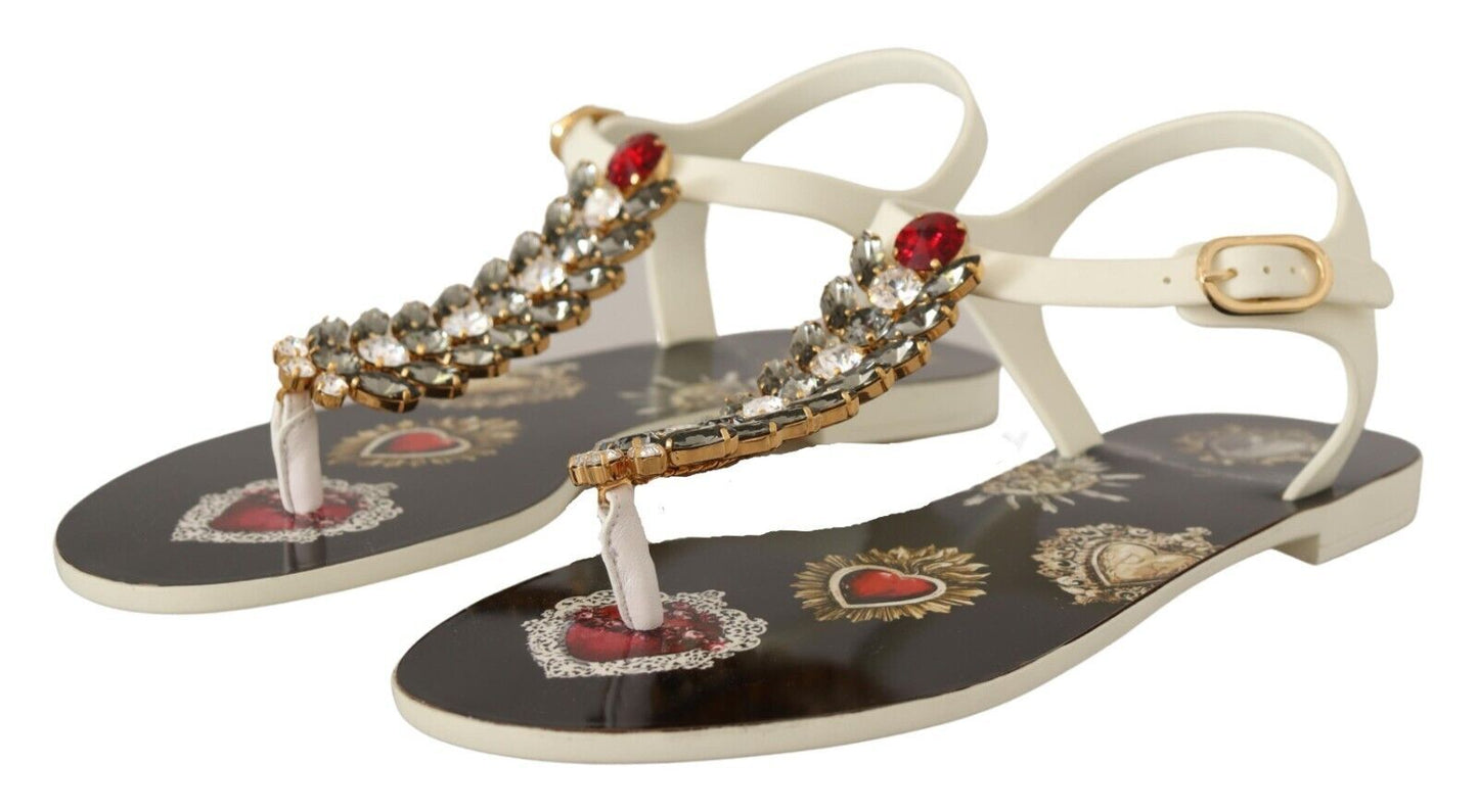 Dolce & Gabbana T-Strap Heart Crystal Embellished Sandals