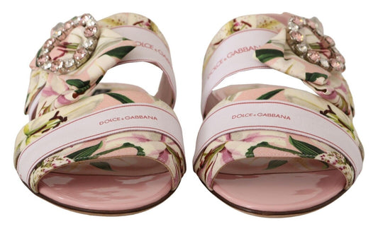 Dolce & Gabbana Floral Crystal-Embellished Silk Slide Flats