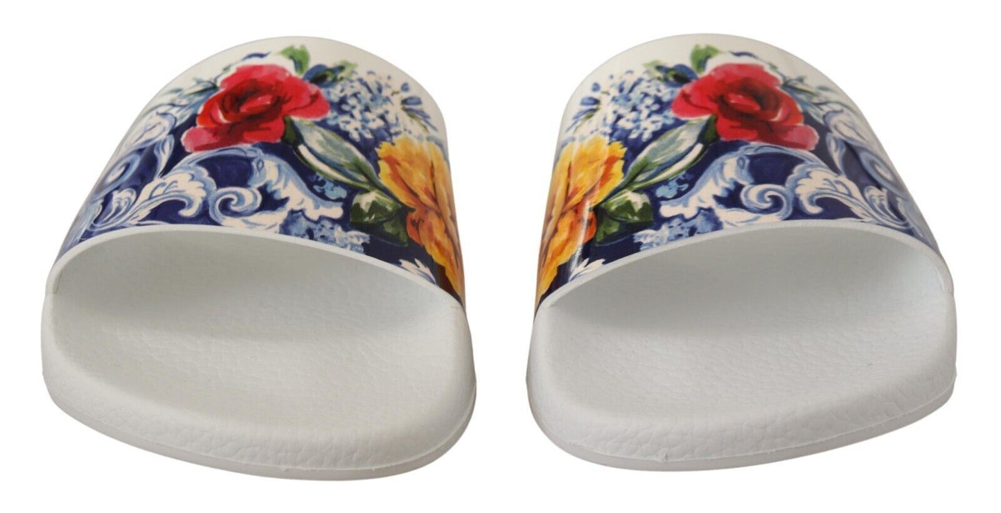 Dolce & Gabbana Chic Floral Print Leather Flat Sandals