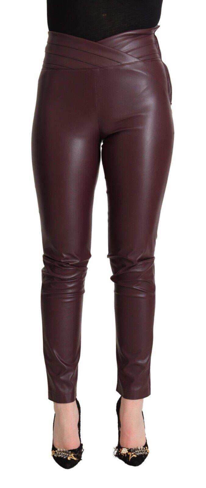 Patrizia Pepe High Waist Leather Skinny Pants in Chic Brown