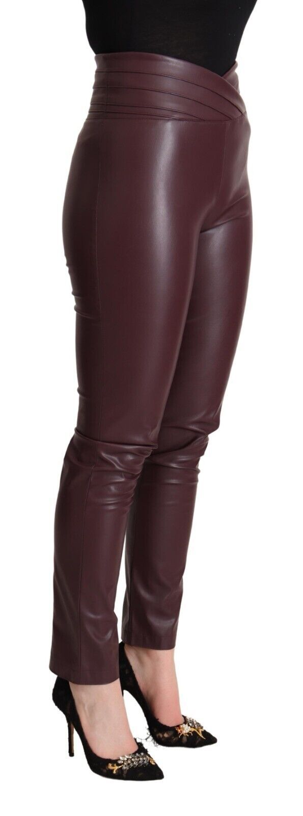 Patrizia Pepe High Waist Leather Skinny Pants in Chic Brown