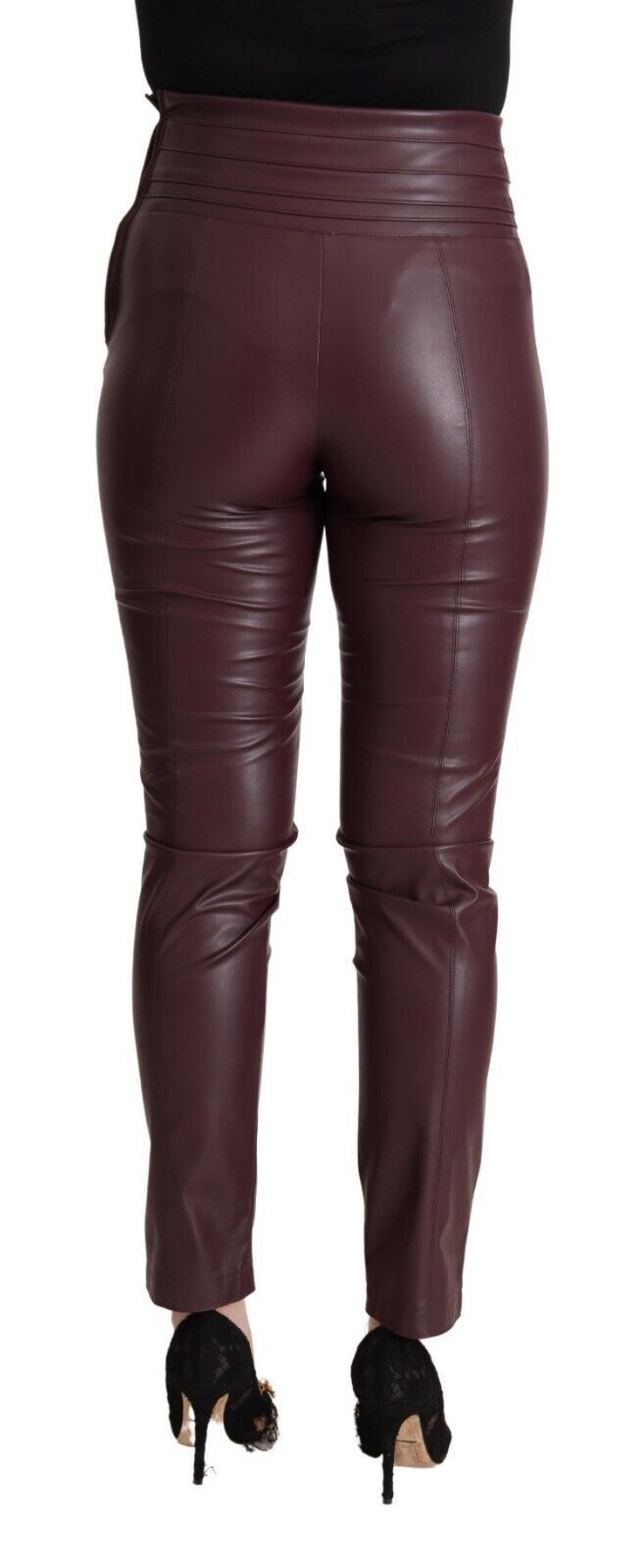 Patrizia Pepe High Waist Leather Skinny Pants in Chic Brown