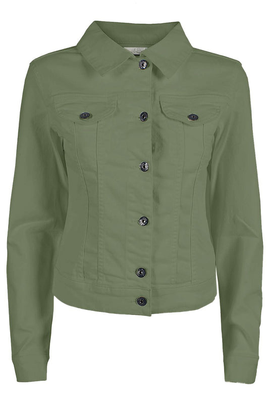 Yes Zee Military Green Denim Jacket with Button Closure