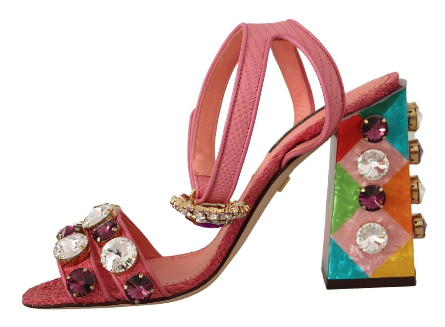 Dolce & Gabbana Elegant Pink Crystal Ankle Strap Heels