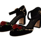 Dolce & Gabbana Black Crystal Rose Heel Sandals