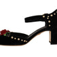 Dolce & Gabbana Black Crystal Rose Heel Sandals