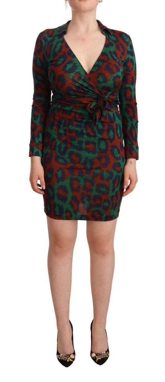 Diane Von Furstenberg Silk Wrap Bodycon Mini Dress with Leopard Print