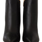 Dolce & Gabbana Elegant Black Leather Ankle Boots with Gold Detailing