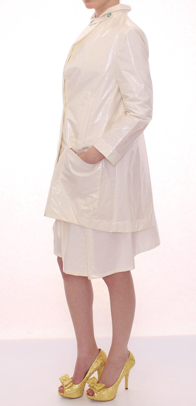 Licia Florio Elegant White Button Front Jacket Coat