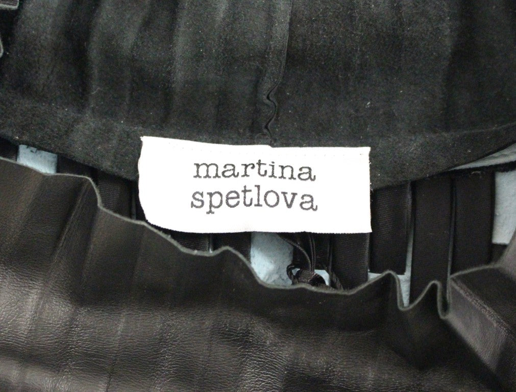 Martina Spetlova Elegant Blue and Black Leather Sweater