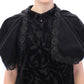 NOEMI ALEMÁN Elegant Black Brocade Cape Coat Jacket