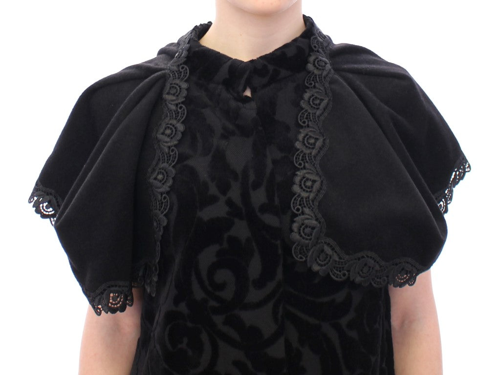 NOEMI ALEMÁN Elegant Black Brocade Cape Coat Jacket