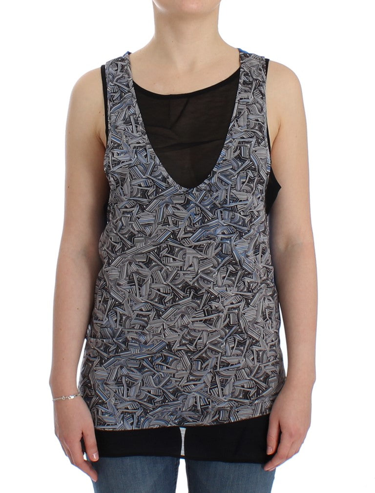 Costume National Elegant Sleeveless Top in Black and Blue