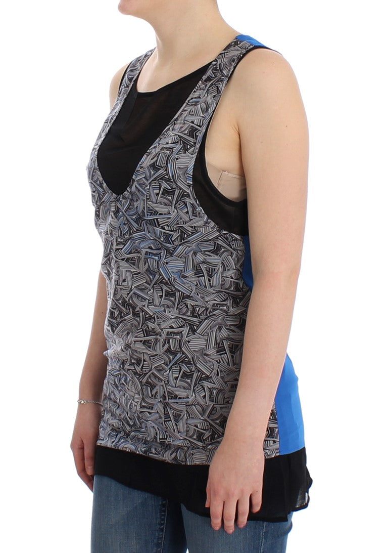 Costume National Elegant Sleeveless Top in Black and Blue