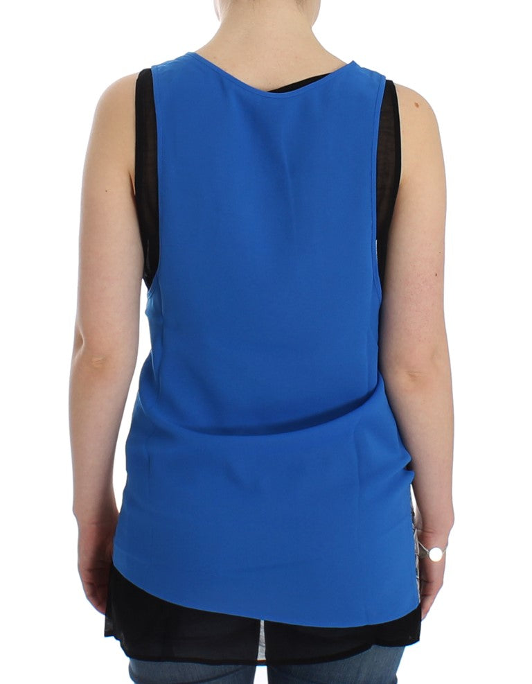 Costume National Elegant Sleeveless Top in Black and Blue