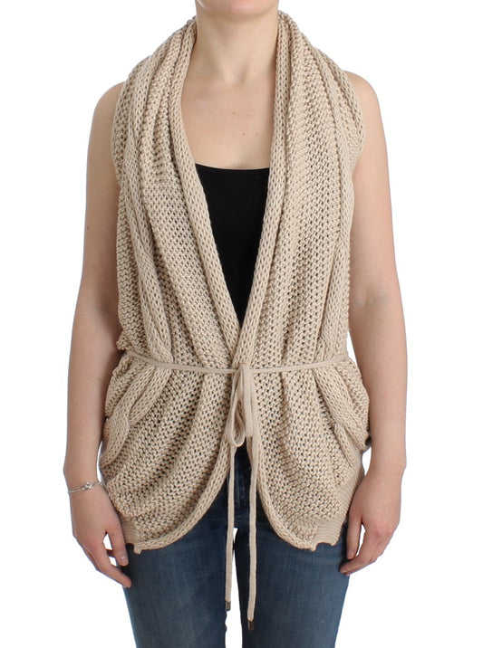 Costume National Beige V-Neck Belted Knit Vest