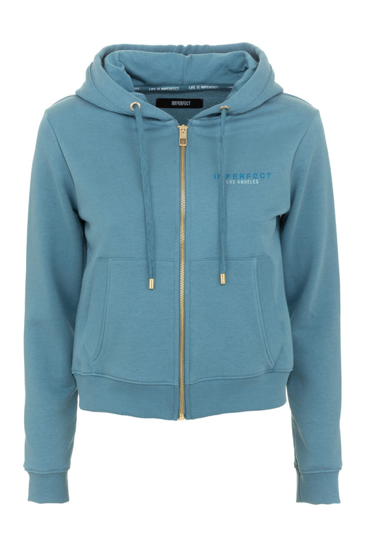 Imperfect Chic Blue Zippered Cotton Hoodie