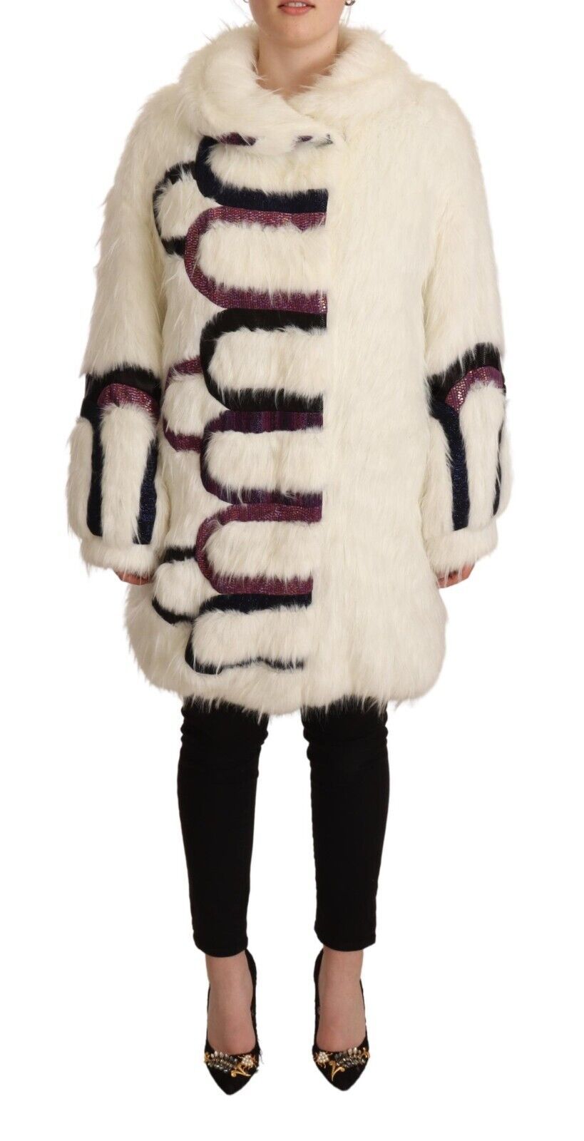 Custo Barcelona Elegant White Fur Overcoat Jacket