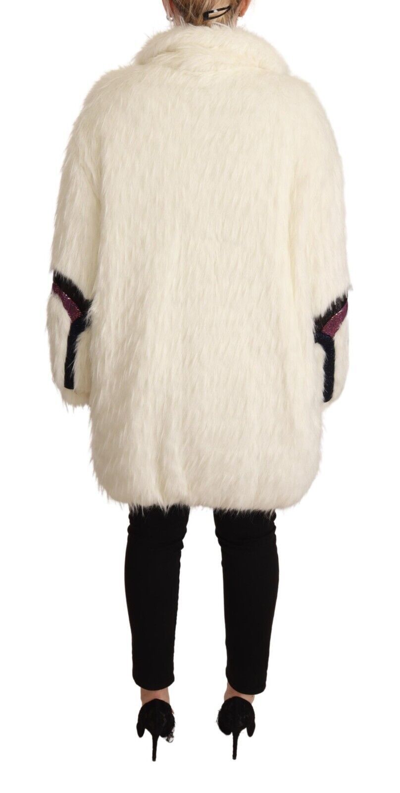 Custo Barcelona Elegant White Fur Overcoat Jacket