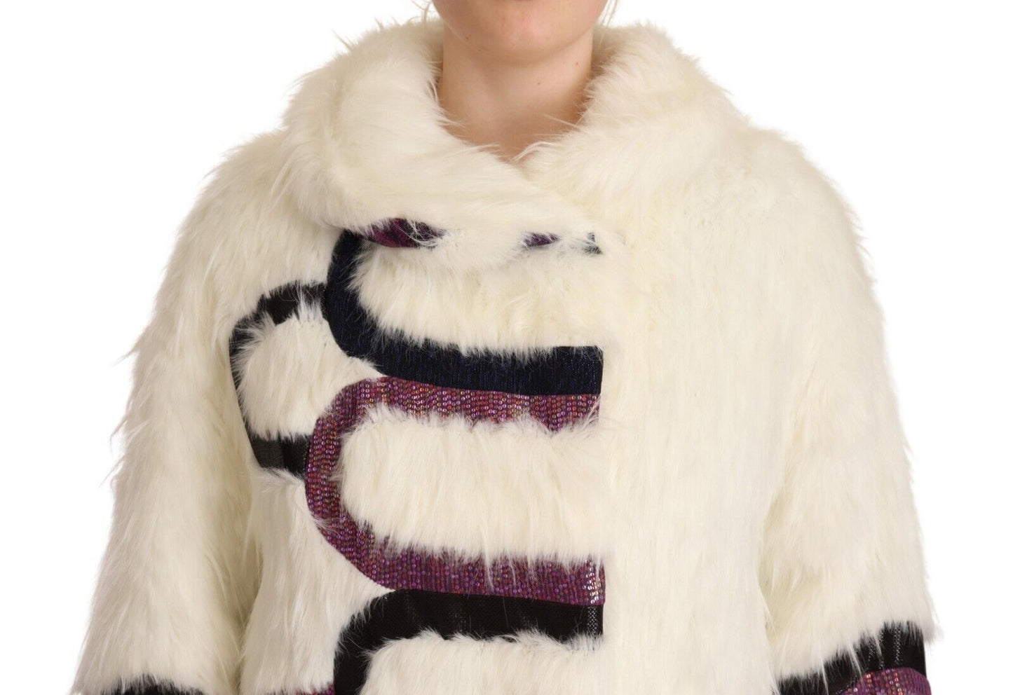 Custo Barcelona Elegant White Fur Overcoat Jacket