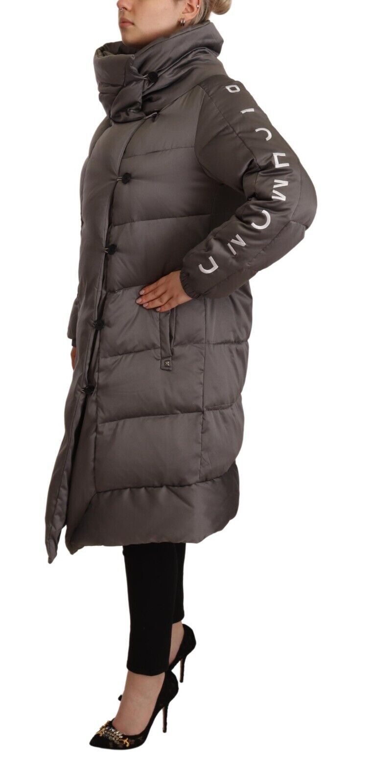 John Richmond Elegant Gray Quilted Long Jacket