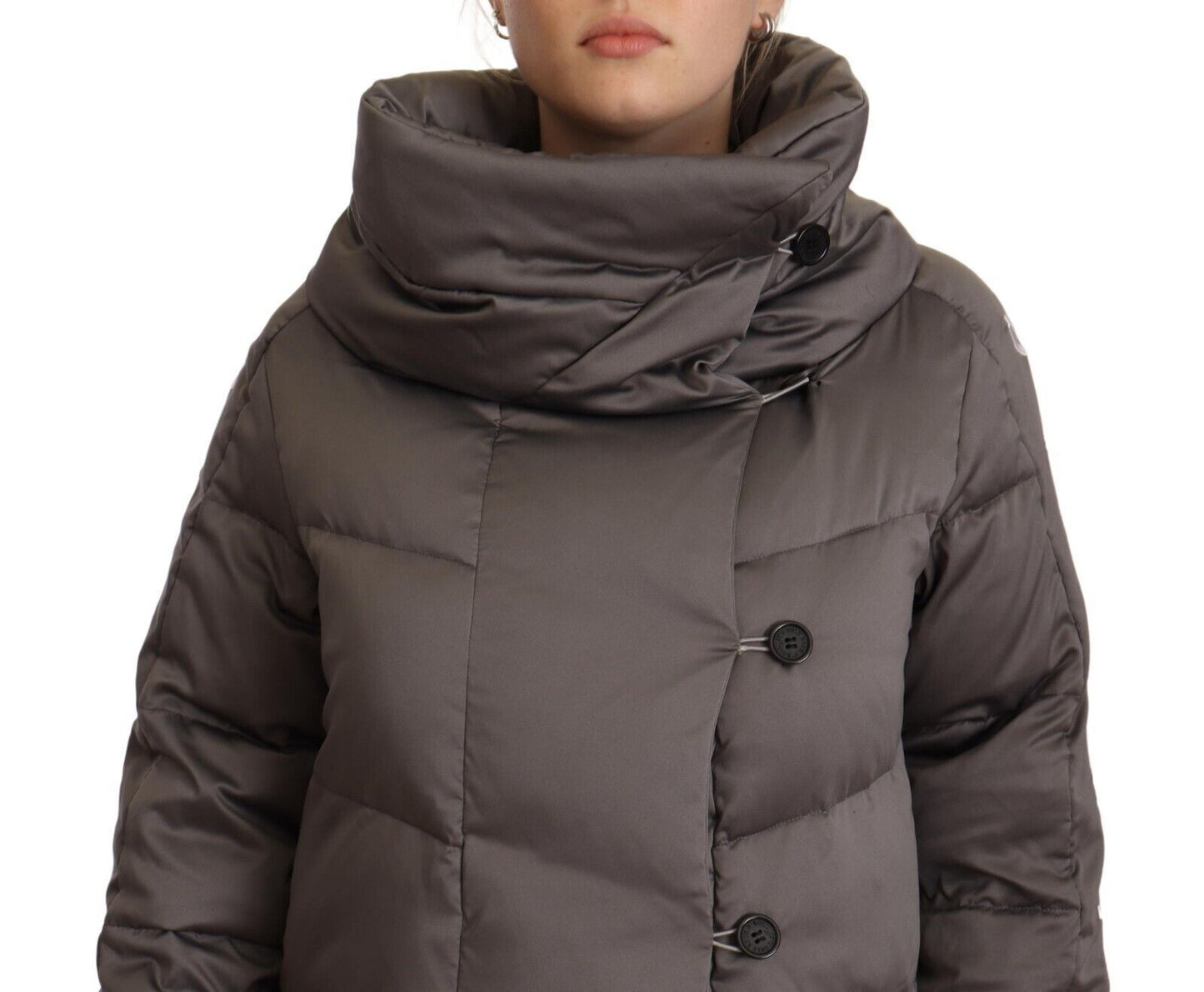 John Richmond Elegant Gray Quilted Long Jacket