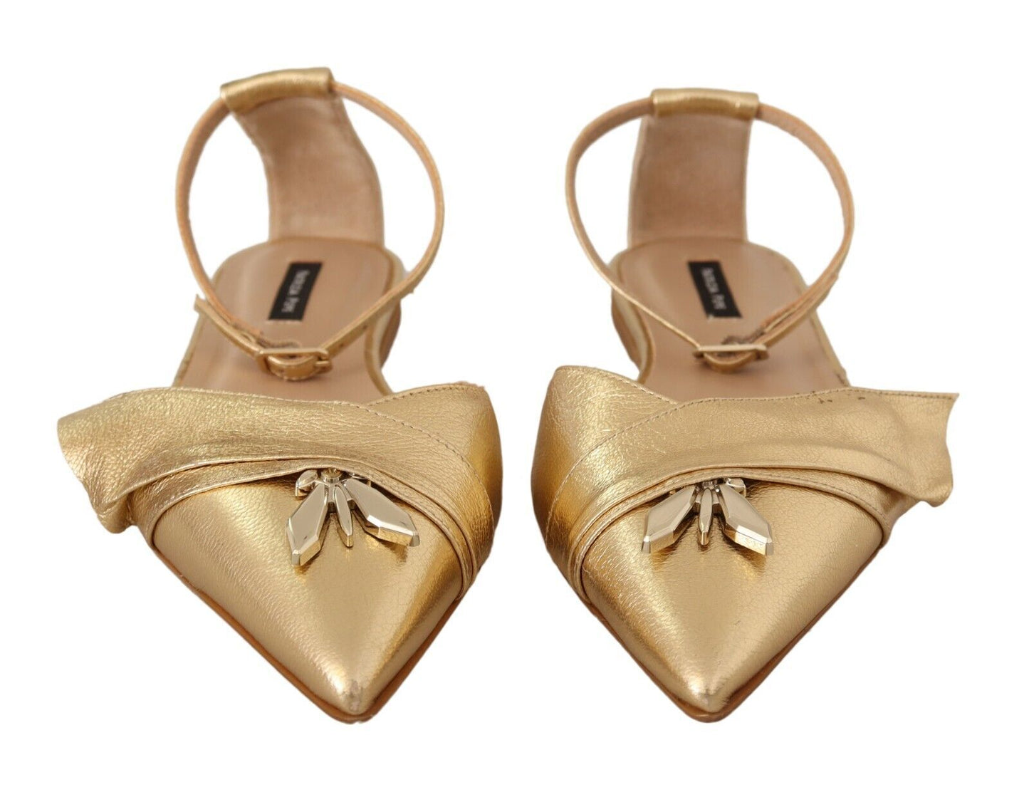 Patrizia Pepe Elegant Gold Leather Flat Sandals Boots