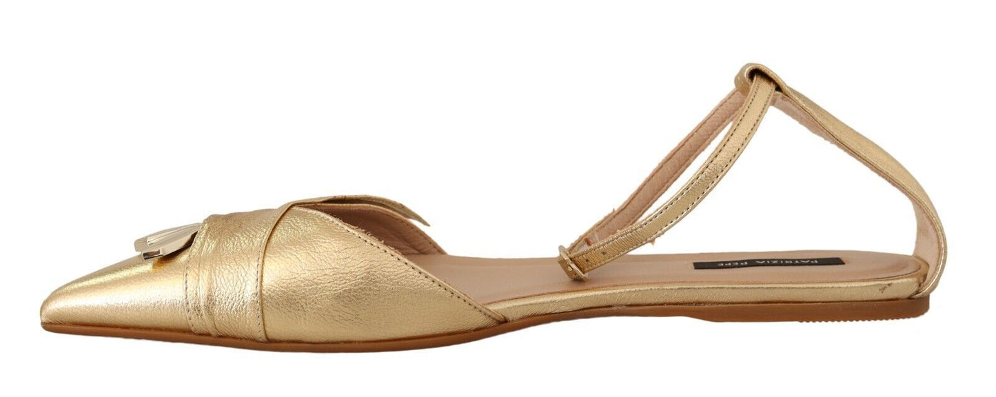 Patrizia Pepe Elegant Gold Leather Flat Sandals Boots