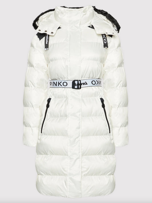 PINKO Chic White Short Jacket with Custom Hood