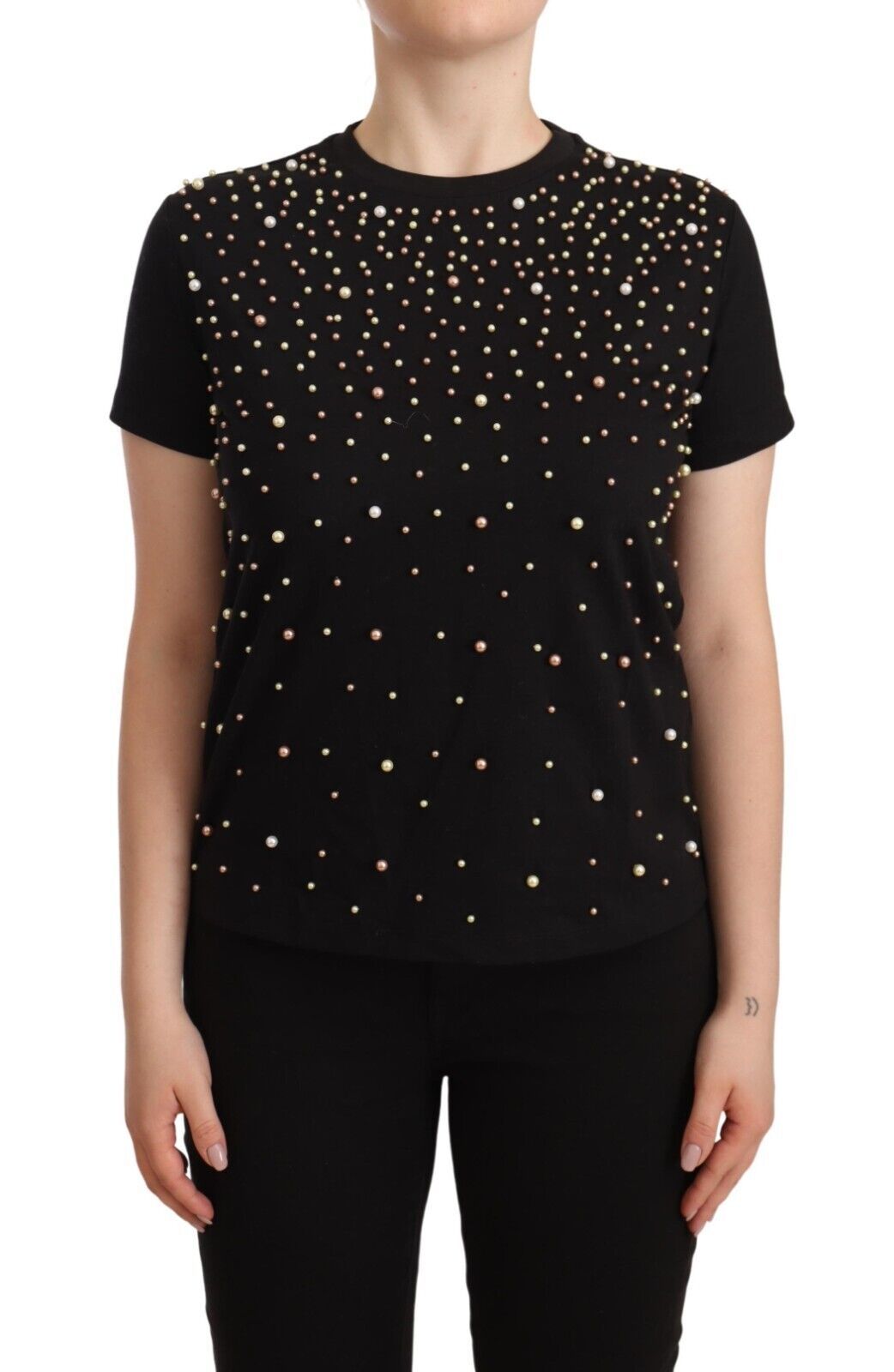 PINKO Elegant Embellished Cotton Jersey Tee