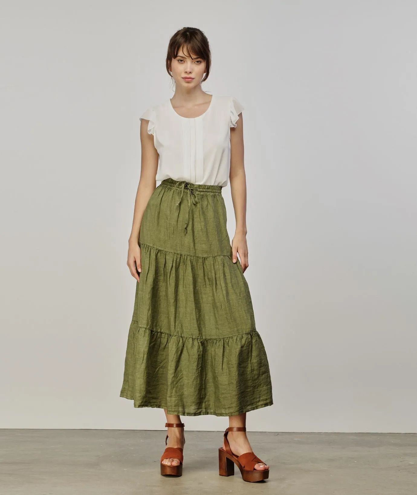 Yes Zee Green Linen Women Skirt