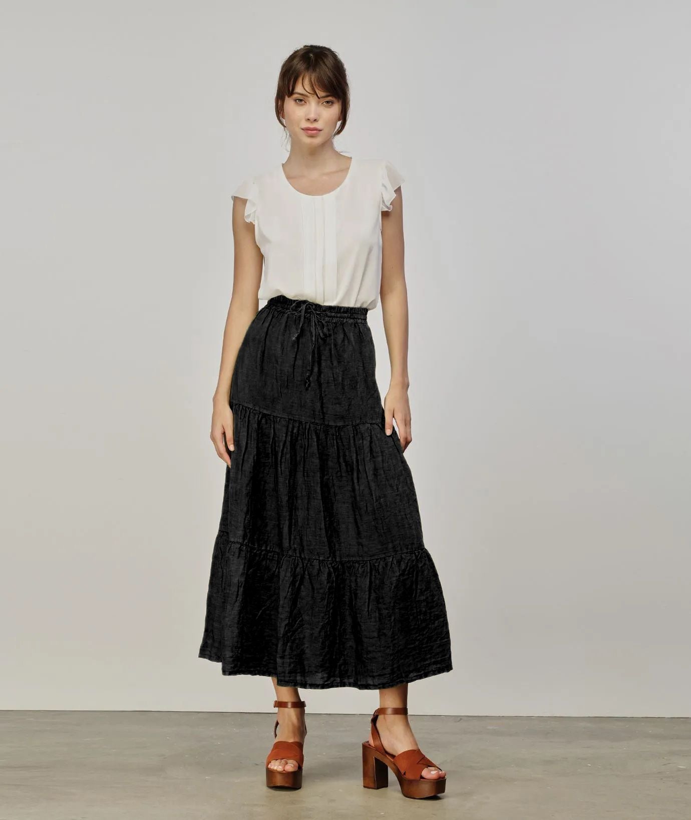 Yes Zee Black Linen Women Skirt