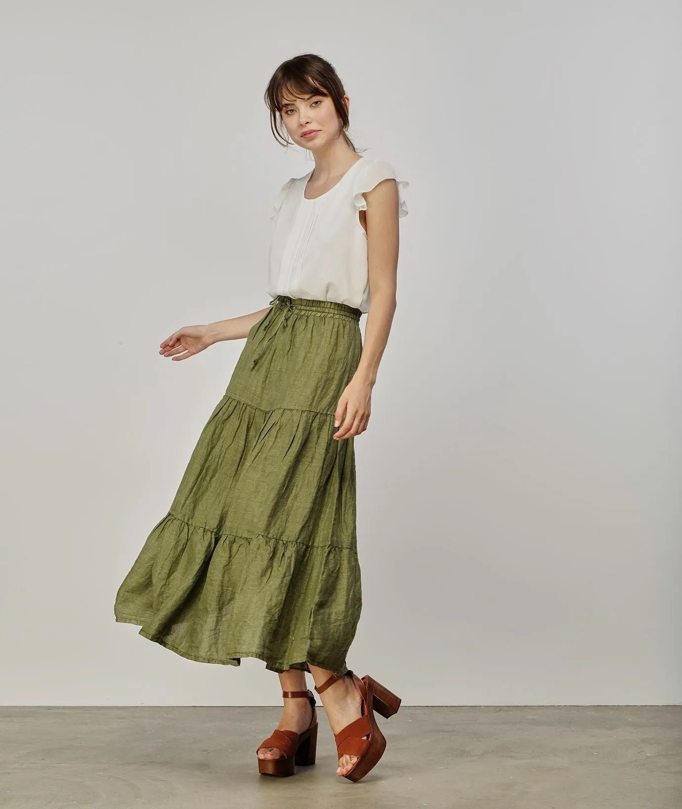 Yes Zee Green Linen Women Skirt