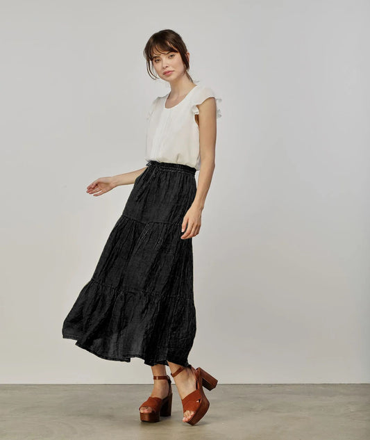 Yes Zee Black Linen Women Skirt