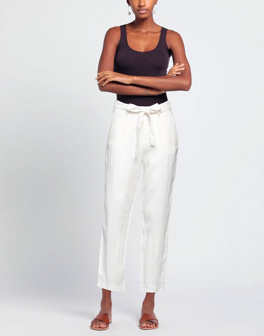 Yes Zee Chic White Linen Cargo Pants - Comfort Fit