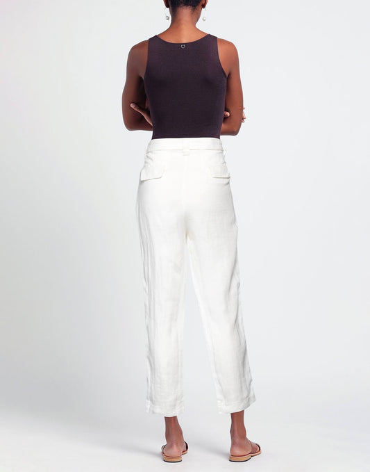 Yes Zee Chic White Linen Cargo Pants - Comfort Fit