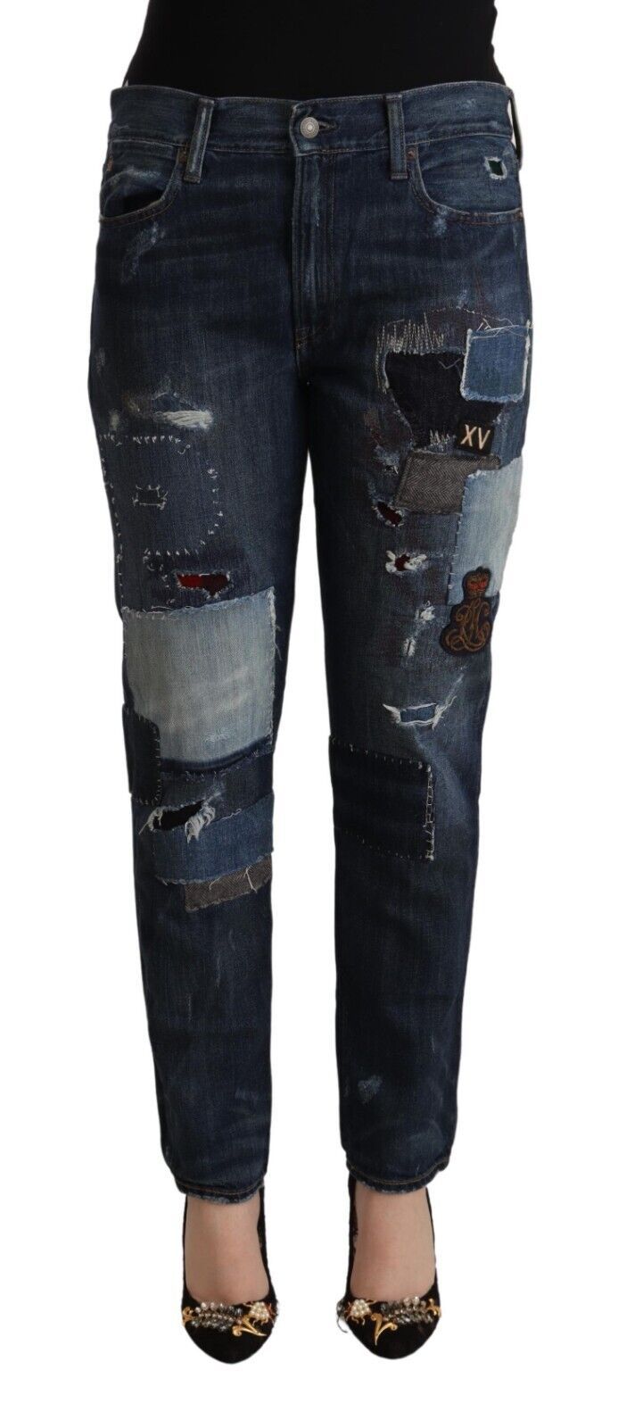 Ralph Lauren Chic Patchwork Mid Waist Denim Jeans