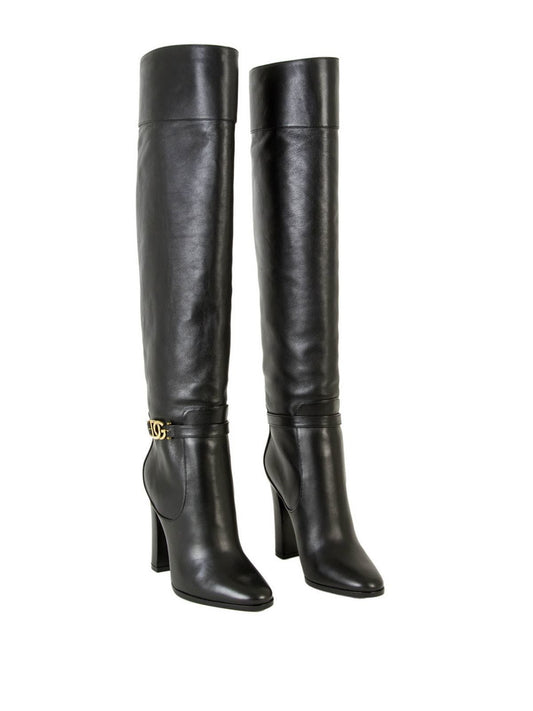 Dolce & Gabbana Elegant Black Calf Leather Boots with Gold Detail