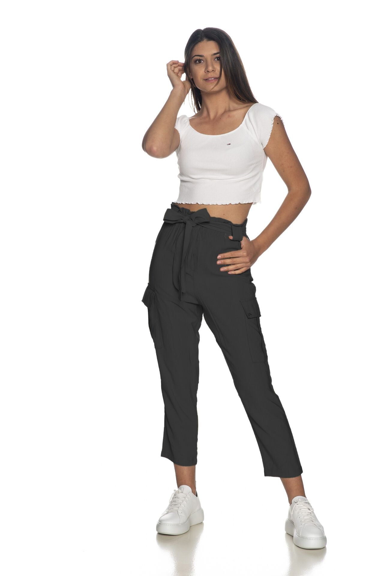 Yes Zee Chic Black Viscose Blend Cargo Pants