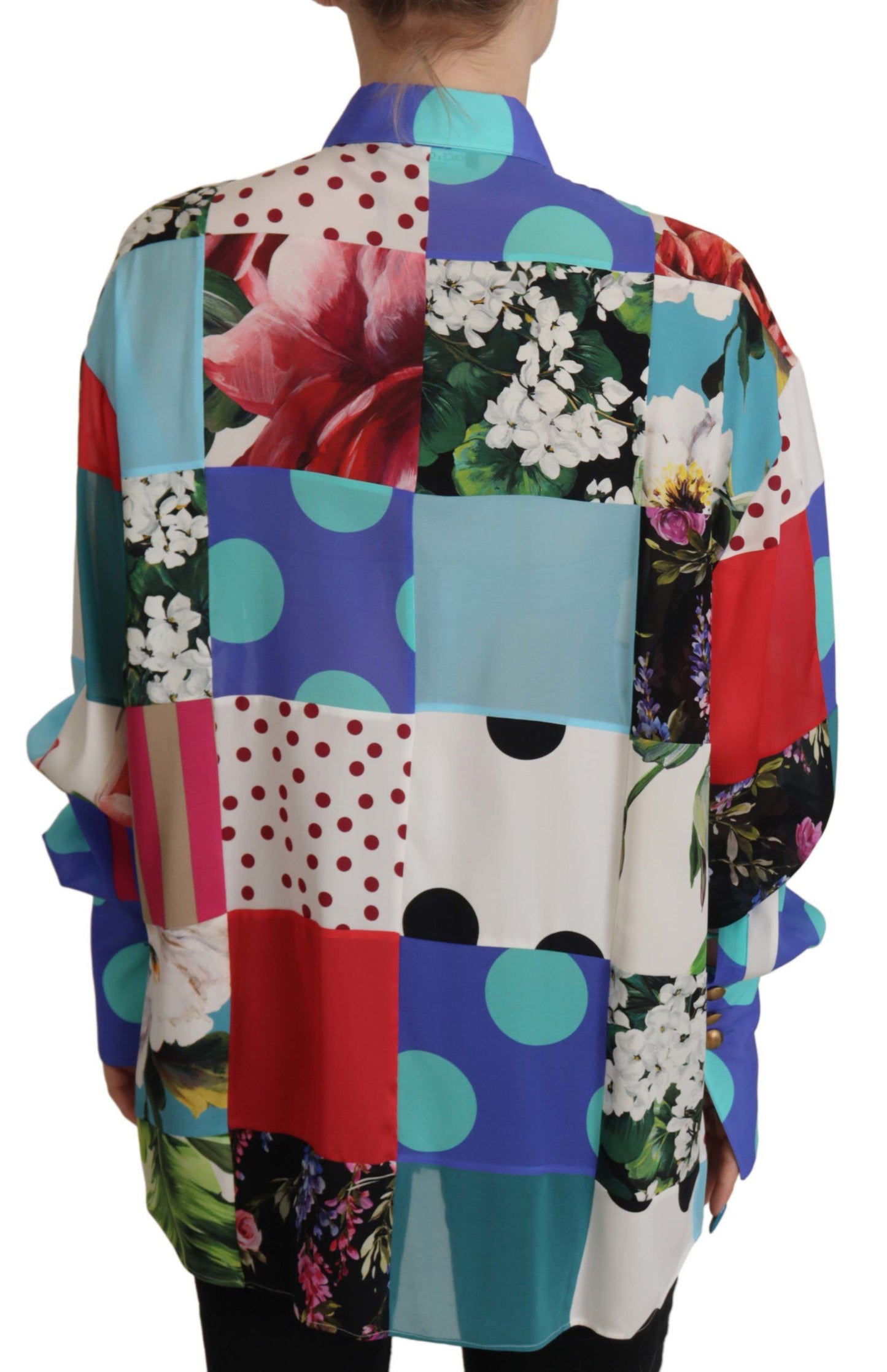 Dolce & Gabbana Elegant Multicolor Silk Floral Polka Dot Blouse