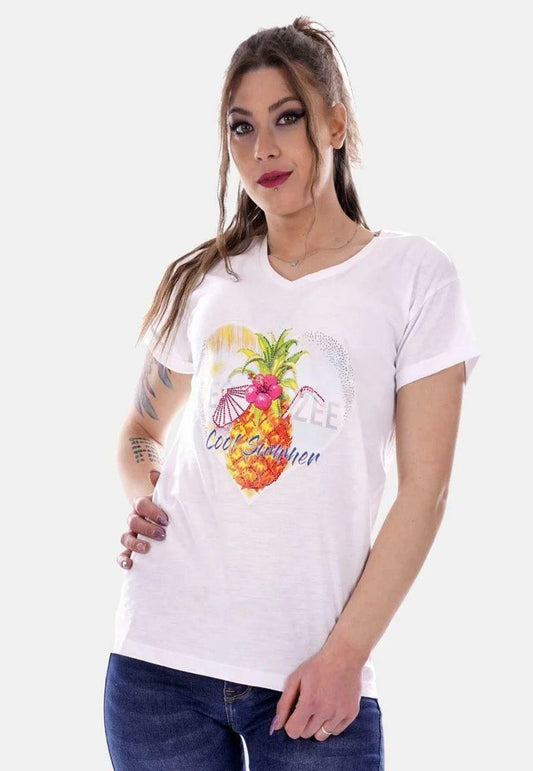 Yes Zee White Cotton Women Top