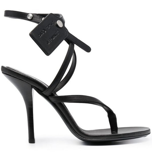 Off-White Elegant Calf Leather Stiletto Sandals with Zip Tie Accent