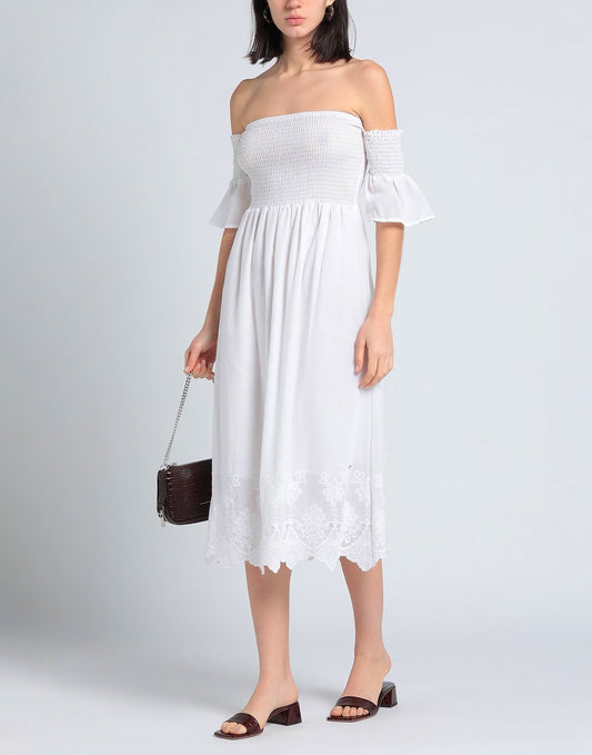 Yes Zee Chic White Cotton Trapezoid Summer Dress