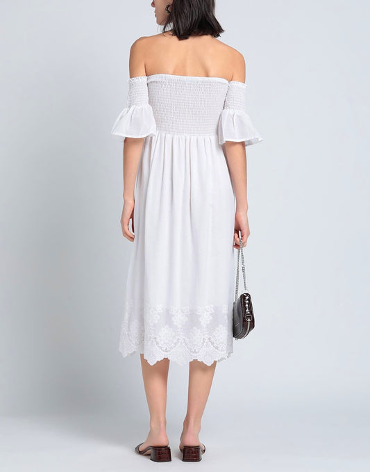 Yes Zee Chic White Cotton Trapezoid Summer Dress