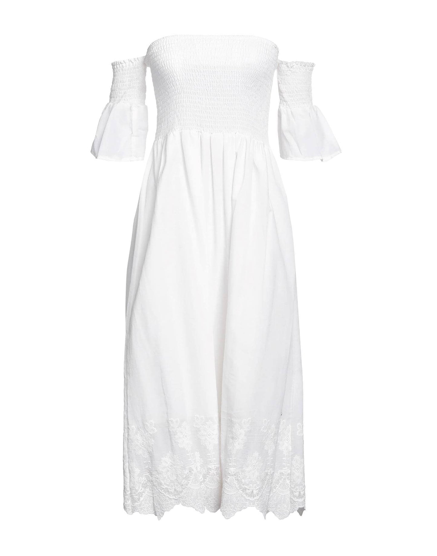 Yes Zee Chic White Cotton Trapezoid Summer Dress