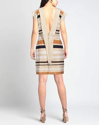 Yes Zee Beige Striped Sleeveless Summer Dress